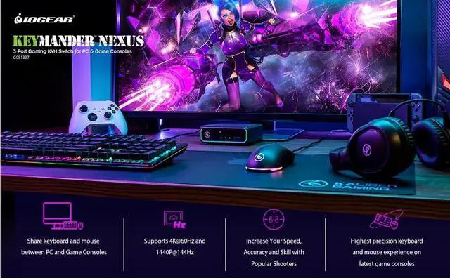 Alt view image 4 of 8 - IOGEAR KeyMander Nexus 3-Port Gaming KVM Switch for PC & Game Consoles - GCS1337