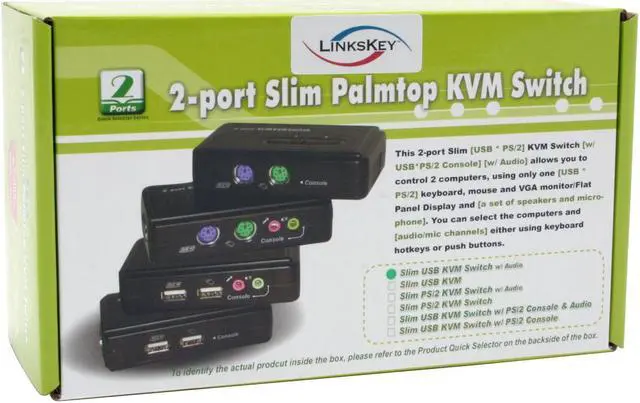 Alt view image 8 of 8 - LINKSKEY LKU-S02ASK Slim Palmtop USB Audio & Mic KVM Switch w/ Cables