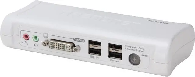 Main image of TRENDnet 2-Port DVI USB KVM Switch & Cable Kit with Audio, Manage Two PCs, 2 x USB Keyboard & Mouse Ports, 2 x Bonus USB 2.0 Ports, 2 Way Audio Support, TK-204UK