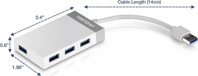 Alt view image 2 of 9 - TRENDnet TU3-H4E 4-Port USB 3.0 Mini Hub with integrated 14cm (5.5 in) USB 3.0 Cable for Windows, Mac OS, MacBook, and Surface Pro