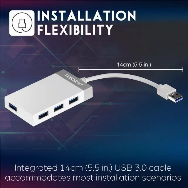 Alt view image 6 of 9 - TRENDnet TU3-H4E 4-Port USB 3.0 Mini Hub with integrated 14cm (5.5 in) USB 3.0 Cable for Windows, Mac OS, MacBook, and Surface Pro