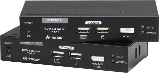 TRENDnet KVM Extension Kit, Extend Keyboard/Video/Mouse Controls, up to 100  Meters (328 ft.), Hot-Keys, Transmitter, Receiver, PS/2, VGA, TK-EX4