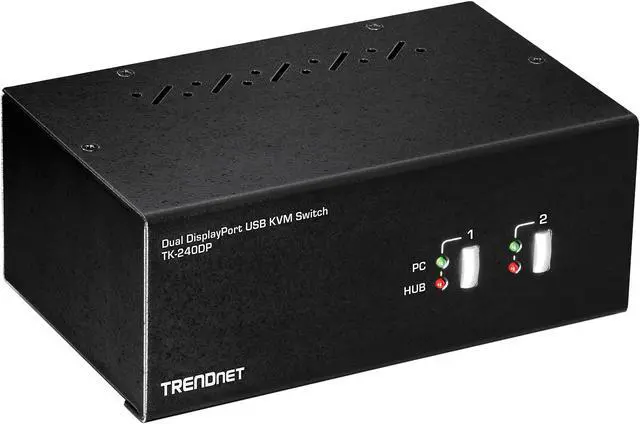 Main image of TRENDnet TK-240DP 2-Port Dual Monitor DisplayPort KVM Switch with Audio, 2-Port USB 2.0 Hub, 4K UHD Resolutions Up to 3840 x 2160, Connect Two DisplayPort Monitors, Dual Monitor KVM Switch, Black