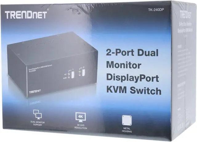 Alt view image 3 of 3 - TRENDnet TK-240DP 2-Port Dual Monitor DisplayPort KVM Switch with Audio, 2-Port USB 2.0 Hub, 4K UHD Resolutions Up to 3840 x 2160, Connect Two DisplayPort Monitors, Dual Monitor KVM Switch, Black