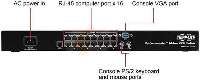 Alt view image 3 of 3 - Tripp Lite 16-Port Cat5 KVM Switch 1U Rack-Mount (B072-016-1)
