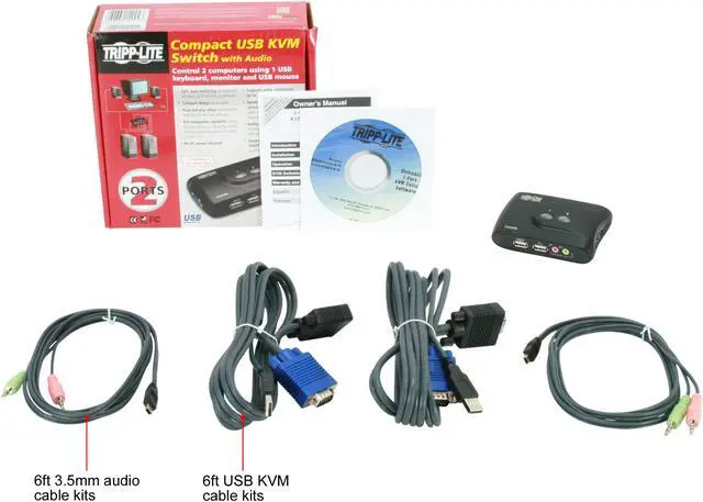 Alt view image 6 of 6 - TRIPP LITE B004-VUA2-K-R 2-Port Compact USB KVM Switch w/Audio and Cable