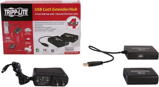Alt view image 9 of 9 - Tripp Lite U224-1R4-R 3-Port USB 2.0 Hub with built-in cat5 extender, 3 Local and 1 Remote Port