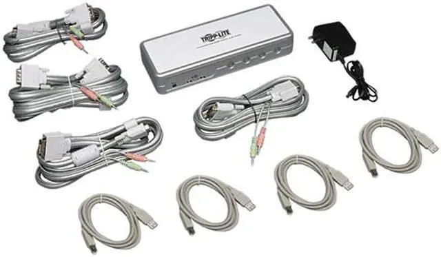 Alt view image 4 of 4 - Tripp Lite B004-DUA4-K-R 4-Port Compact DVI/USB KVM Switch w/Audio and Cables