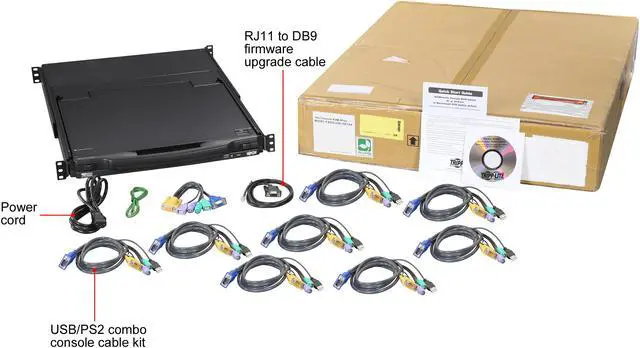 Alt view image 8 of 8 - Tripp Lite 8-Port 1U Rack-Mount Console KVM Switch with 19-in. LCD + 8 PS2/USB Combo Cables; TAA Compliant (B020-U08-19KTAA)