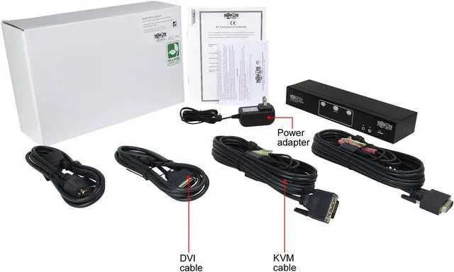Alt view image 6 of 6 - TRIPP LITE B004-2DUA2-K 2-Port Dual Monitor DVI KVM Switch with Audio and USB 2.0 Hub, Cables included