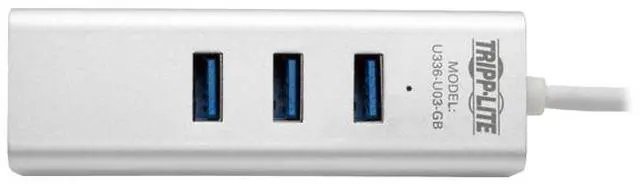 Alt view image 5 of 7 - Tripp Lite USB 3.0 SuperSpeed to Gigabit Ethernet (GbE) NIC Network Adapter with 3 Port USB 3.0 Hub, USB Type-A (U336-U03-GB)
