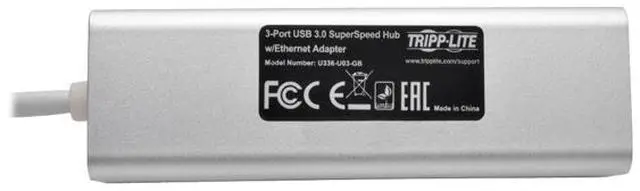 Alt view image 6 of 7 - Tripp Lite USB 3.0 SuperSpeed to Gigabit Ethernet (GbE) NIC Network Adapter with 3 Port USB 3.0 Hub, USB Type-A (U336-U03-GB)