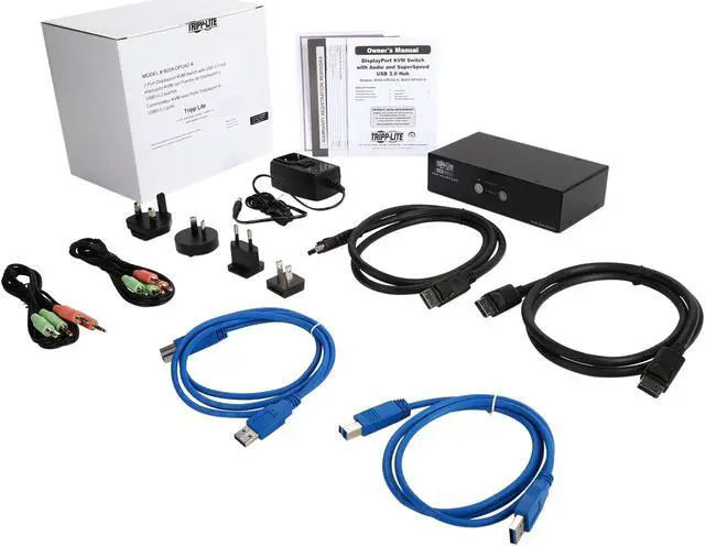 Alt view image 6 of 6 - Tripp Lite 2-Port DisplayPort KVM Switch with Audio, Cables & USB 3.0 Hub (B004-DPUA2-K)