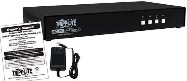Alt view image 4 of 4 - Tripp Lite Secure 4 Port KVM Switch, DisplayPort to DisplayPort, Single Monitor, 4K, NIAP PP3.0 Certified, Audio, TAA-Compliant (B002-DP1A4)