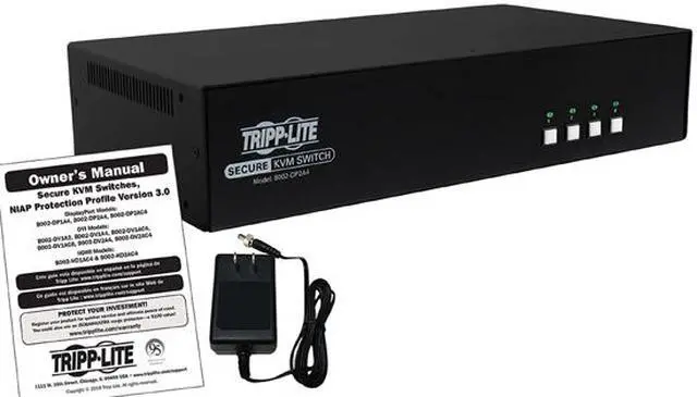 Alt view image 4 of 4 - Tripp Lite Secure 4 Port KVM Switch, DisplayPort to DisplayPort, Dual Monitor, 4K, NIAP PP3.0 Certified, Audio, TAA-Compliant (B002-DP2A4)