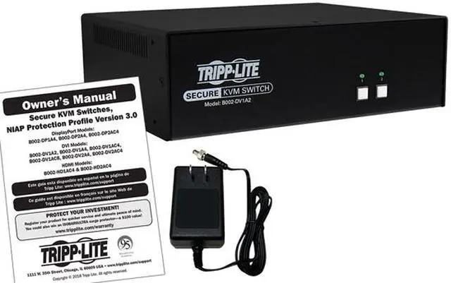 Alt view image 4 of 4 - Tripp Lite Secure 2 Port KVM Switch, DVI to DVI, Single Monitor, NIAP PP3.0 Certified, Audio, TAA-Compliant (B002-DV1A2)