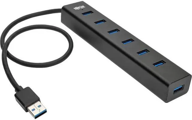 Main image of Tripp Lite 7-Port USB-A Mini Hub - USB 3.2 Gen 1, Aluminum Housing, International Plug Adapters for UK, EU, Australia (U360-007-AL-INT)