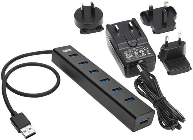 Alt view image 5 of 6 - Tripp Lite 7-Port USB-A Mini Hub - USB 3.2 Gen 1, Aluminum Housing, International Plug Adapters for UK, EU, Australia (U360-007-AL-INT)
