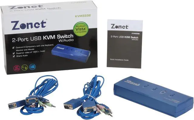 Alt view image 4 of 4 - Zonet KVM3332 2-Port USB KVM Switch w/Audio
