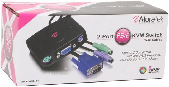 Alt view image 6 of 6 - Aluratek AKSP02 2-Port KVM PS/2 Switch w/ 2 cables