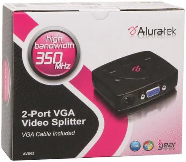 Alt view image 6 of 6 - Aluratek AVS02 2-Port VGA Video Splitter w/cable