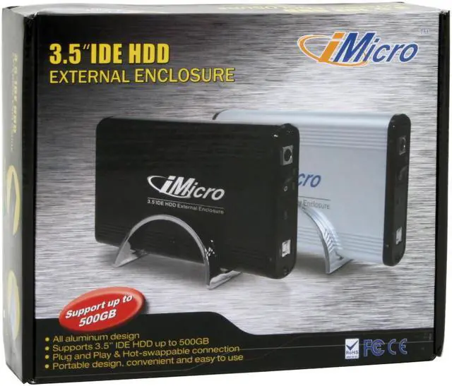 Alt view image 5 of 5 - iMicro IMBS35E-BK Aluminum 3.5" Black IDE USB 2.0 External Enclosure