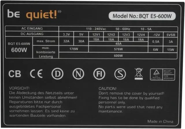 Alt view image 5 of 10 - Bgears Be Quiet! Straight Power BQT E5-600W 600 W ATX12V V2.2 / EPS12V V2.91 SLI Certified CrossFire Ready Active PFC SLI Power Supply