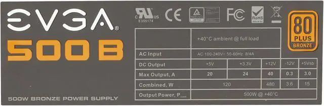 Alt view image 5 of 7 - EVGA 500 B1 100-B1-0500-KR 80+ BRONZE 500W Includes FREE Power On Self Tester Power Supply