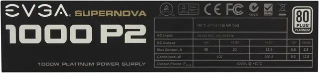 Alt view image 5 of 7 - EVGA SuperNOVA 1000 P2 220-P2-1000-XR 80+ PLATINUM 1000W Fully Modular EVGA ECO Mode Includes FREE Power On Self Tester Power Supply