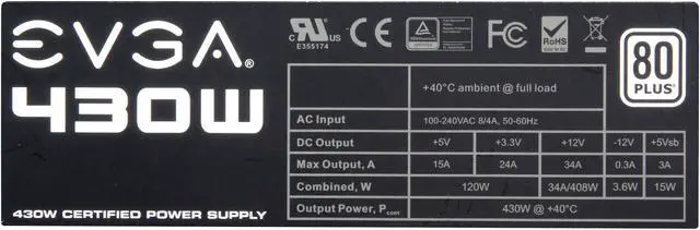 Alt view image 6 of 8 - EVGA 430 W1 100-W1-0430-KR 80+ WHITE 430W Power Supply