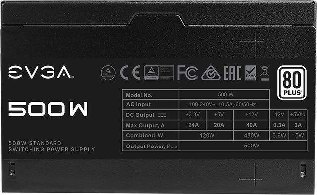 Alt view image 6 of 8 - EVGA 500 W1, 80+ WHITE 500W, 3 Year Warranty, Power Supply 100-W1-0500- KR