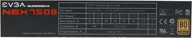 Alt view image 6 of 7 - EVGA SuperNOVA 750 B1 110-B1-0750-VR 80+ BRONZE 750W Semi Modular Includes FREE Power On Self Tester Power Supply