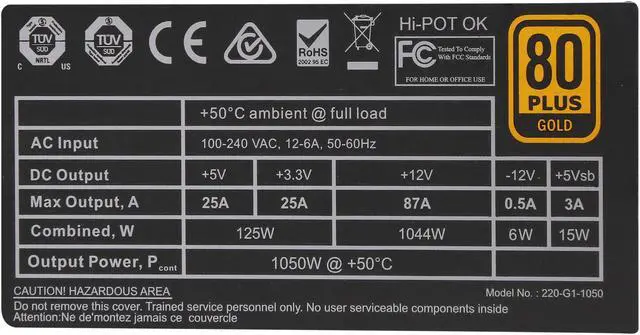 Alt view image 5 of 7 - EVGA SuperNOVA 1050 GS 220-GS-1050-V1 80+ GOLD 1050W Fully Modular EVGA ECO Mode Includes FREE Power On Self Tester Power Supply