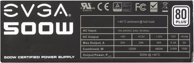 Alt view image 5 of 7 - EVGA 100-W1-0500-RX 500W ATX12V / EPS12V 80 PLUS Certified Active PFC Power Supply Intel 4th Gen CPU Ready- Factory Refurbished