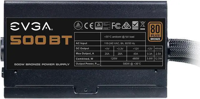 Alt view image 3 of 9 - EVGA 500 BT 100-BT-0500-K1 500W ATX12V / EPS12V 80 PLUS BRONZE Certified Non-Modular Active PFC Power Supply
