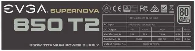 Alt view image 5 of 10 - EVGA SuperNOVA 850 T2 220-T2-0850-X1 80+ TITANIUM 850W Fully Modular EVGA ECO Mode Includes FREE Power On Self Tester Power Supply