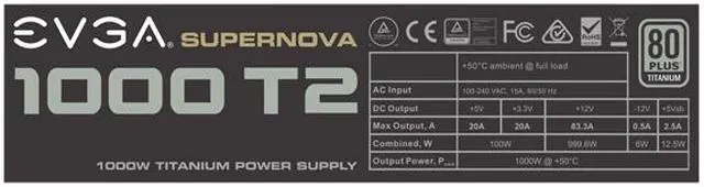 Alt view image 4 of 9 - EVGA SuperNOVA 1000 T2 220-T2-1000-X1 80+ TITANIUM 1000W Fully Modular EVGA ECO Mode Includes FREE Power On Self Tester Power Supply