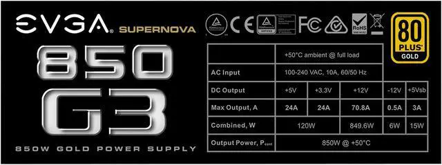 Alt view image 4 of 8 - EVGA SuperNOVA 850 G3, 220-G3-0850-X1, 80+ GOLD, 850W Fully Modular, EVGA ECO Mode with New HDB Fan, Includes FREE Power On Self Tester, Compact 150mm Size, Power Supply
