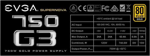Alt view image 4 of 8 - EVGA SuperNOVA 750 G3, 220-G3-0750-X1, 80+ GOLD, 750W Fully Modular, EVGA ECO Mode with New HDB Fan, Includes FREE Power On Self Tester, Compact 150mm Size, Power Supply
