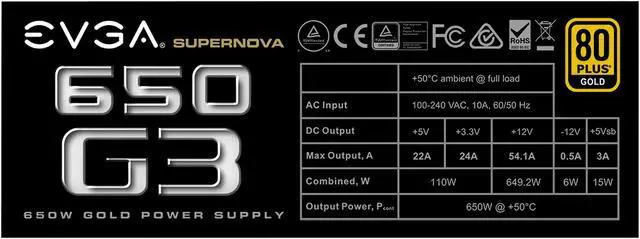 Alt view image 4 of 8 - EVGA SuperNOVA 650 G3, 220-G3-0650-Y1, 80+ GOLD, 650W Fully Modular, EVGA ECO Mode with New HDB Fan, Includes FREE Power On Self Tester, Compact 150mm Size, Power Supply