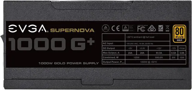 Alt view image 3 of 8 - EVGA SuperNOVA 1000 G+, 80 Plus Gold 1000W, Fully Modular, FDB Fan, 10 Year Warranty, Includes Power ON Self Tester, Power Supply 120-GP-1000-X1