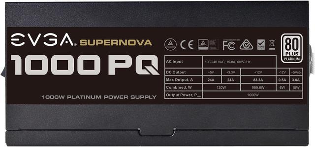 Alt view image 4 of 9 - EVGA SuperNOVA 1000 PQ, 80+ PLATINUM 1000W, Semi Modular, EVGA ECO Mode, 10 Year Warranty, Power Supply 210-PQ-1000-X1