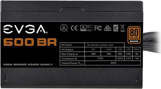 Alt view image 4 of 9 - EVGA 600 BR 100-BR-0600-K1 600 W ATX12V / EPS12V SLI CrossFire 80 PLUS BRONZE Certified Non-Modular Active PFC PFC SLI CrossFire Power Supply