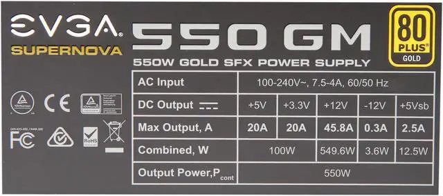 Alt view image 4 of 11 - EVGA SuperNOVA 550 GM, 80 Plus Gold 550W, Fully Modular, ECO Mode with DBB Fan, Includes Power ON Self Tester, SFX Form Factor, Power Supply, 123-GM-0550-Y1