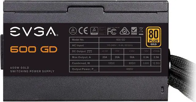 Alt view image 2 of 8 - EVGA 600 GD 100-GD-0600-V1 600 W ATX12V / EPS12V 80 PLUS GOLD Certified Non-Modular Active PFC Power Supply