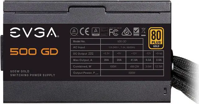 Alt view image 2 of 9 - EVGA 500 GD 100-GD-0500-V1 500 W ATX12V / EPS12V 80 PLUS GOLD Certified Non-Modular Active PFC Power Supply