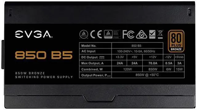 Alt view image 4 of 9 - EVGA 850 B5, 80 Plus BRONZE 850W, Fully Modular, EVGA ECO Mode, 5 Year Warranty, Compact 150mm Size, Power Supply - 220-B5-0850-V1