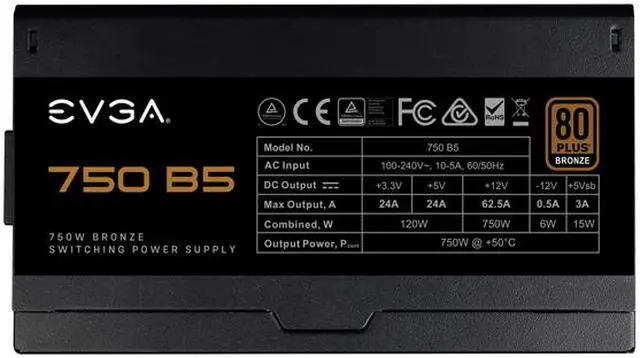 Alt view image 3 of 15 - EVGA 750 B5, 80 Plus BRONZE 750W, Fully Modular, EVGA ECO Mode, 5 Year Warranty, Compact 150mm Size, Power Supply - 220-B5-0750-V1