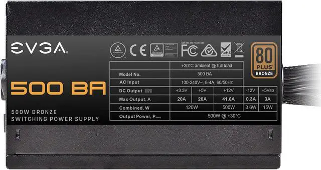 Alt view image 3 of 8 - EVGA 500 BA 100-BA-0500-K1 500 W ATX12V / EPS12V SLI CrossFire 80 PLUS BRONZE Certified Non-Modular Active PFC Power Supply