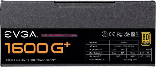 Alt view image 4 of 9 - EVGA SuperNOVA 1600 G+, 80+ GOLD 1600W, Fully Modular, 10 Year Warranty, Includes FREE Power On Self Tester, Power Supply - 220-GP-1600-X1